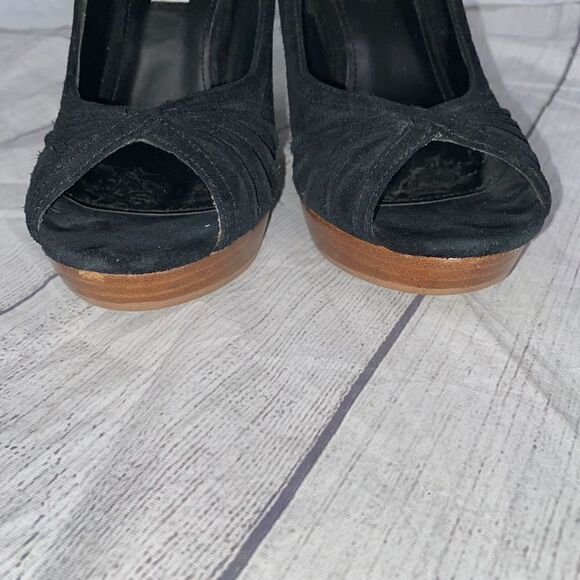 Steve Madden suede open toe heels black upper w/ brown heels sz 8 - Picture 3 of 9